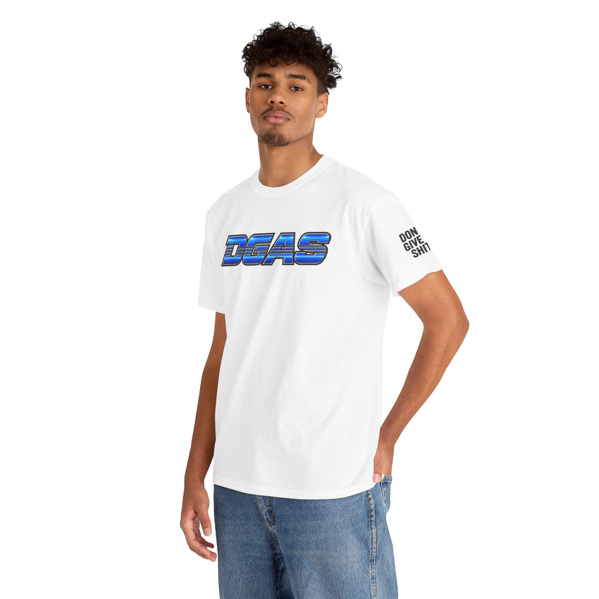 DGAS (Dont Give A Shit) Retro Chrome Graphic Tee — Blue Racing Logo T‑Shirt