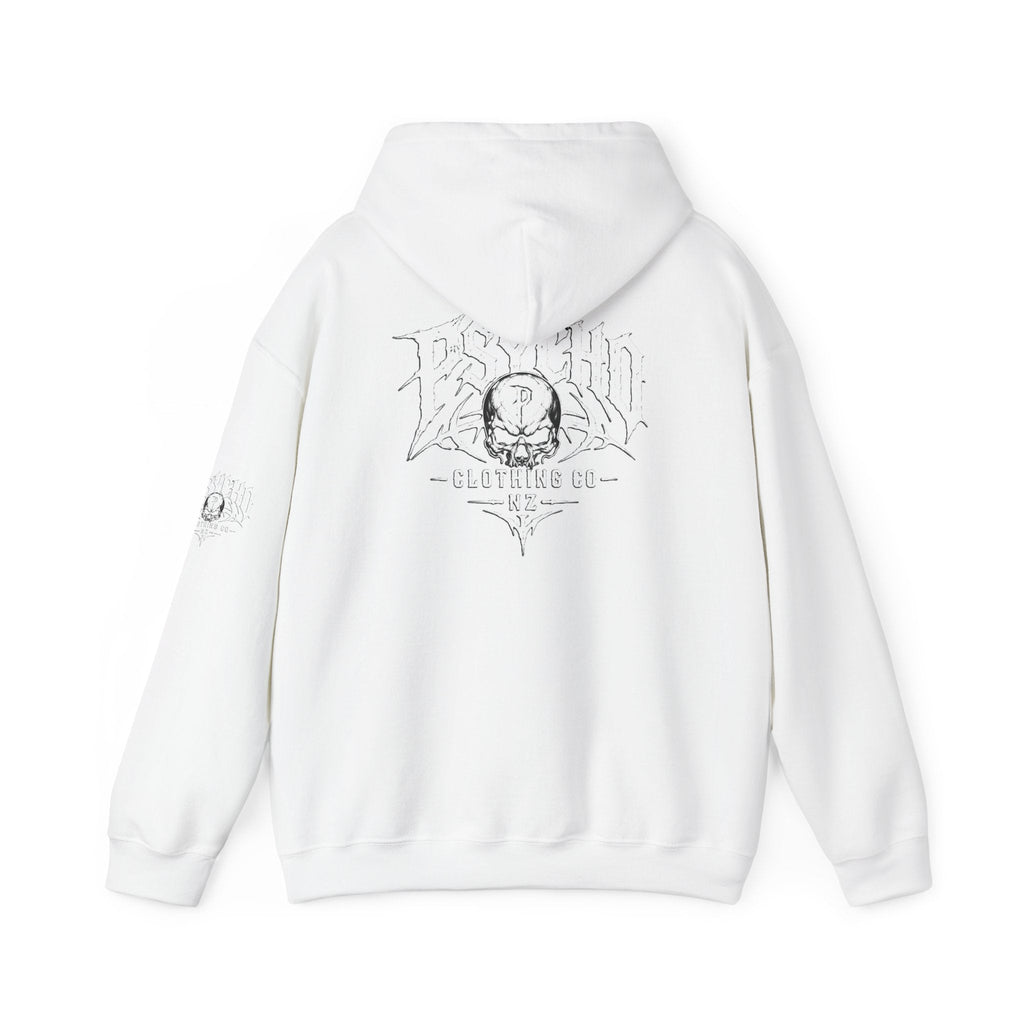 Psycho Clothing Co. Logo Hoodie — Gothic Skull Graphic Pullover