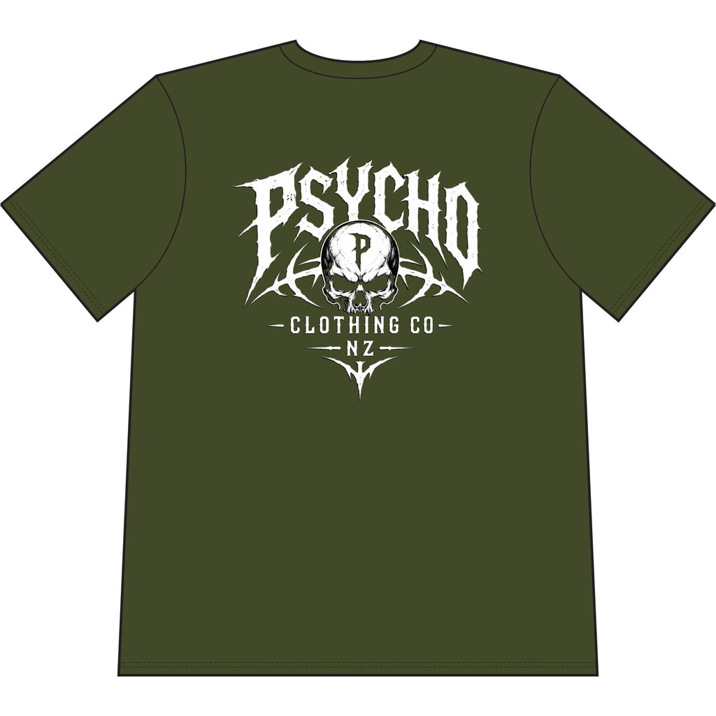 Psycho Clothing Co. Skull Tee — Graphic Heavyweight Garment-Dyed T-Shirt