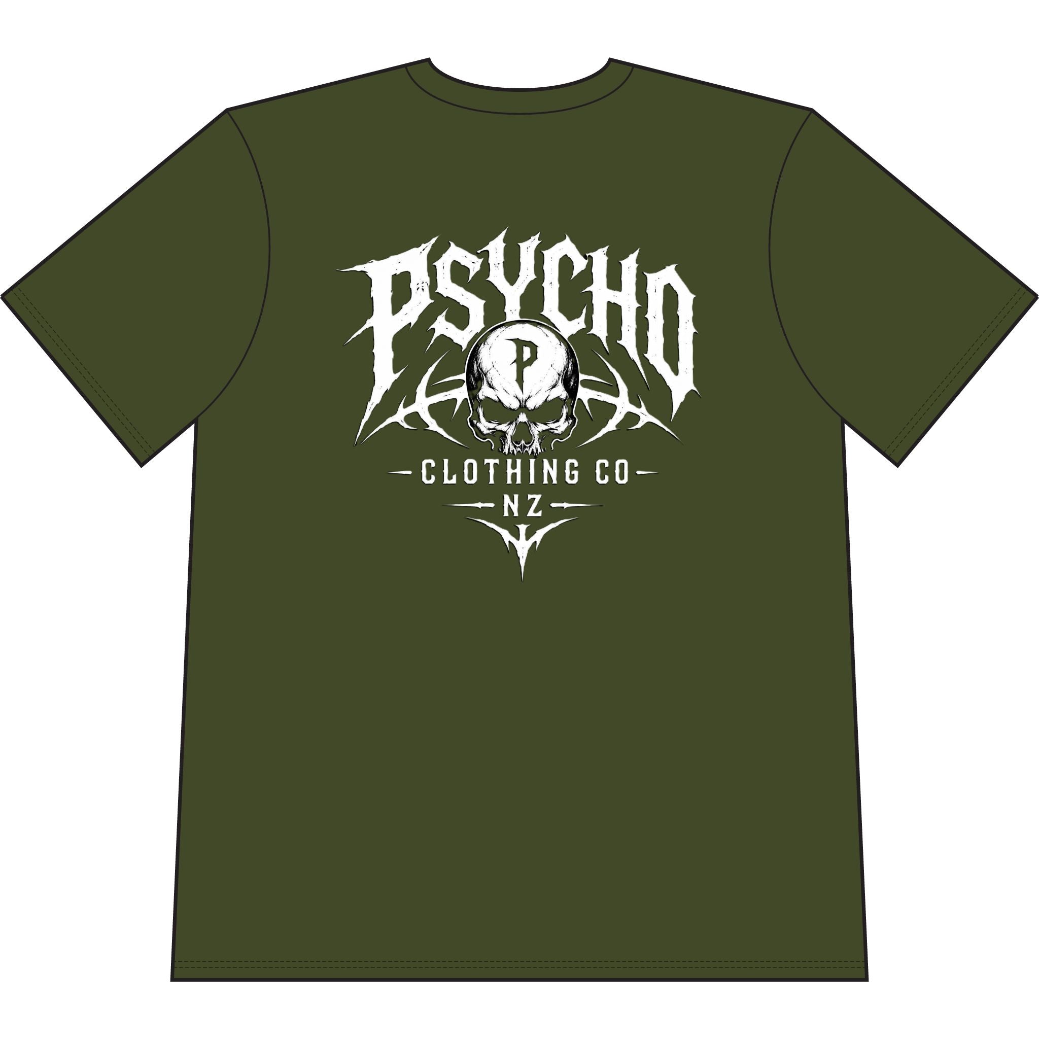 Psycho Clothing Co. Skull Tee — Graphic Heavyweight Garment-Dyed T-Shirt