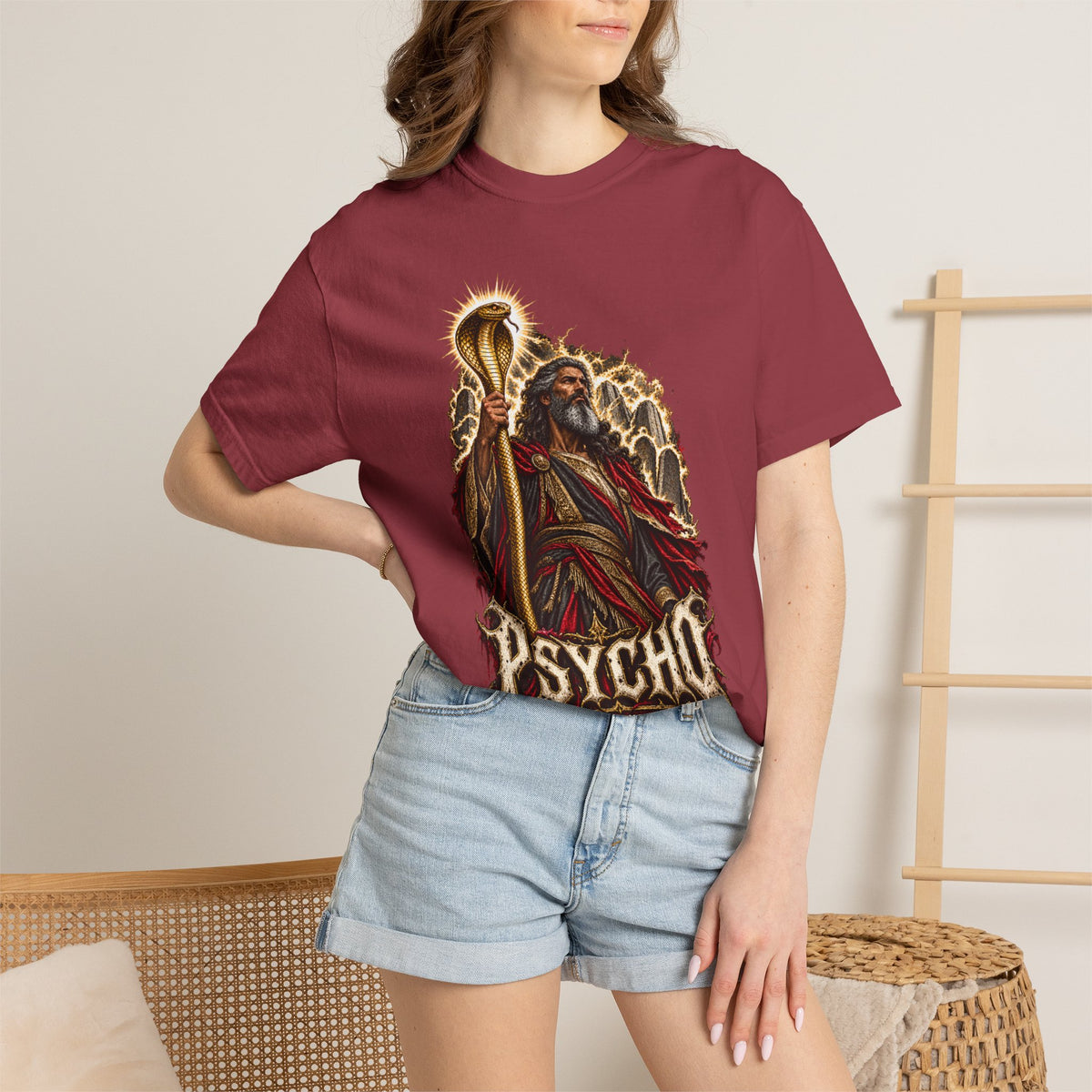 Mighty Moses T-Shirt — Dark Vintage 'Psycho' Graphic Tee (Mythic Prophet Illustration)