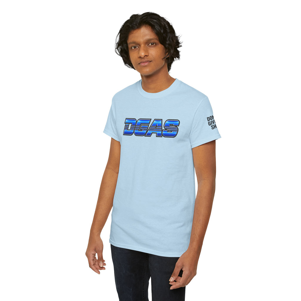 DGAS (Dont Give A Shit) Retro Chrome Graphic Tee — Blue Racing Logo T‑Shirt