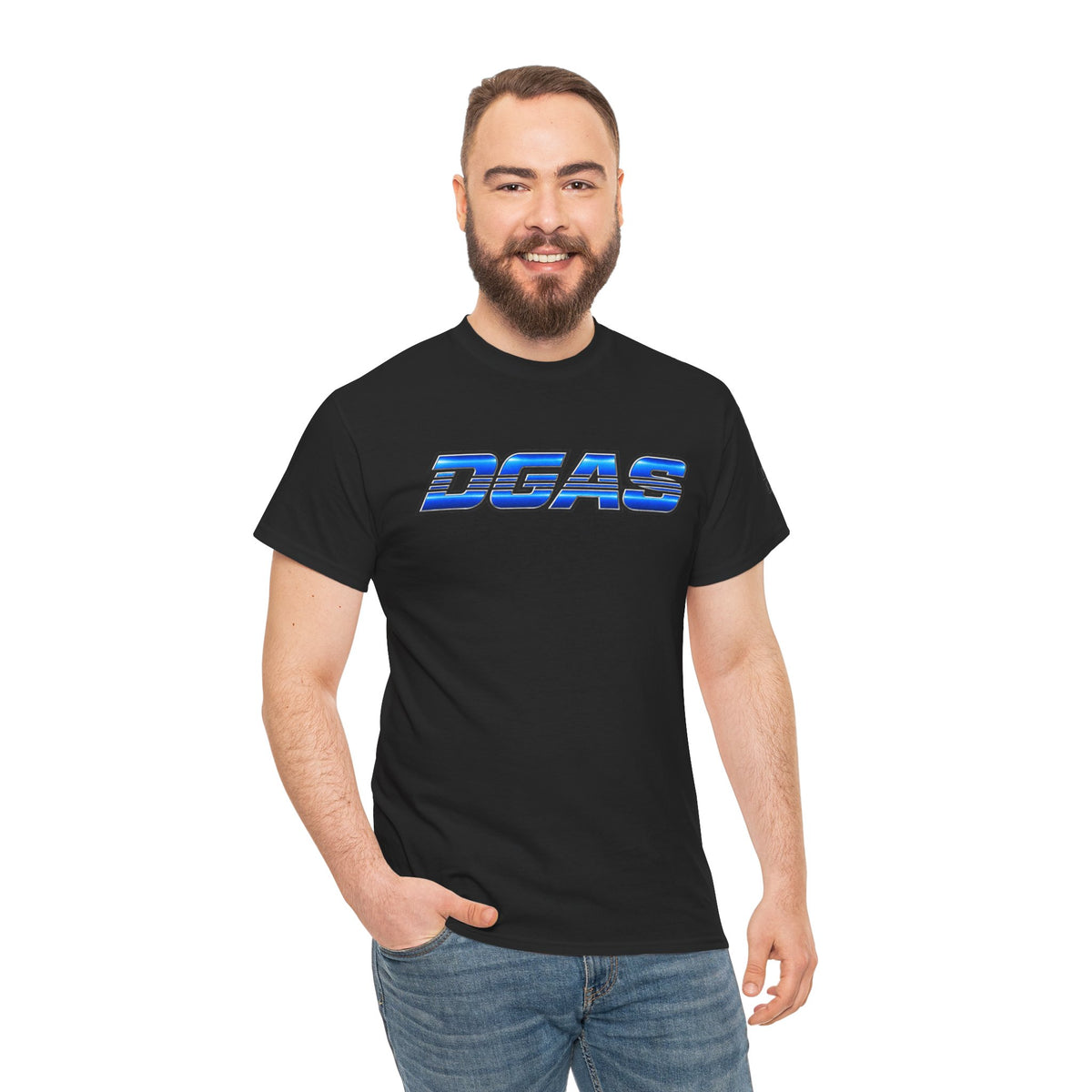 DGAS (Dont Give A Shit) Retro Chrome Graphic Tee — Blue Racing Logo T‑Shirt