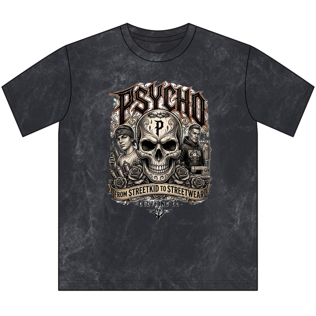 Psycho Skull Vintage Crewneck Tee — Distressed Streetwear Graphic Shirt