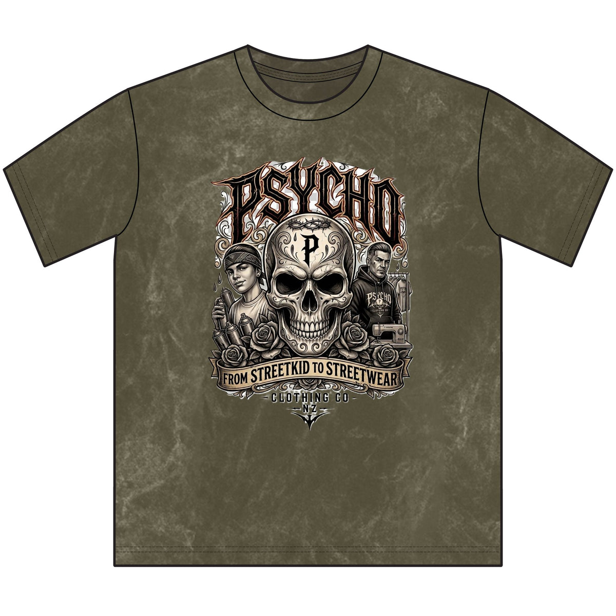 Psycho Skull Vintage Crewneck Tee — Distressed Streetwear Graphic Shirt