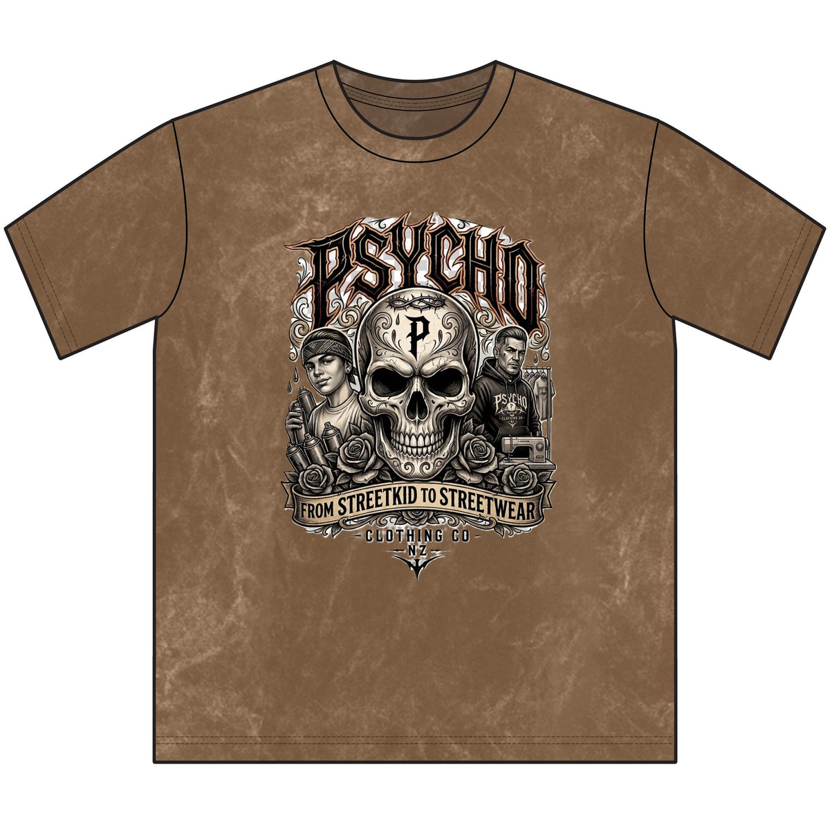 Psycho Skull Vintage Crewneck Tee — Distressed Streetwear Graphic Shirt