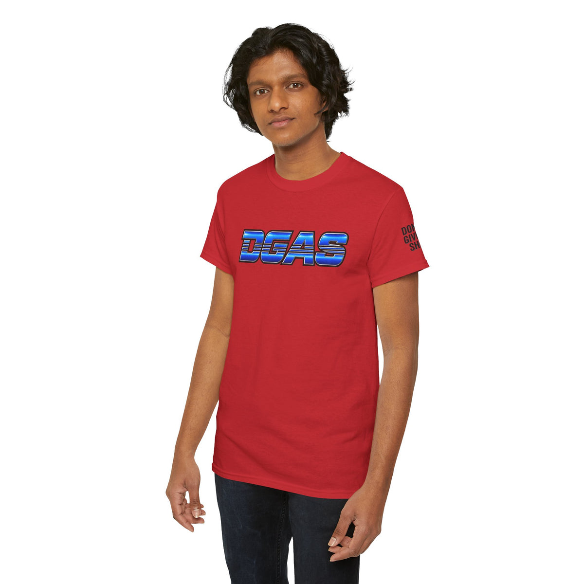 DGAS (Dont Give A Shit) Retro Chrome Graphic Tee — Blue Racing Logo T‑Shirt