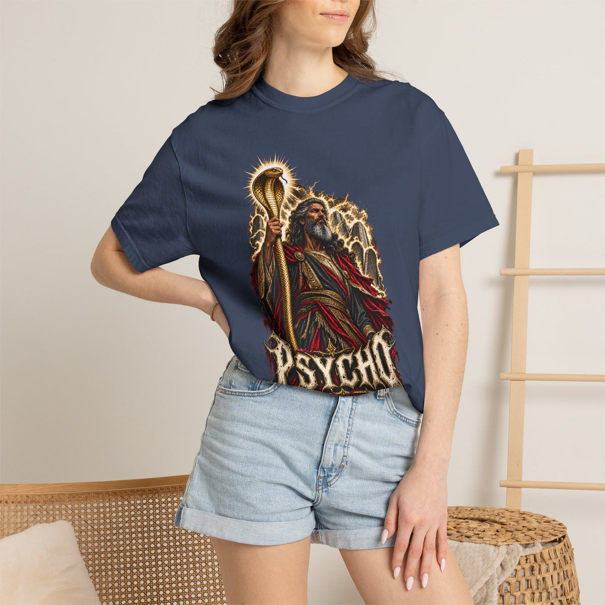 Mighty Moses T-Shirt — Dark Vintage 'Psycho' Graphic Tee (Mythic Prophet Illustration)