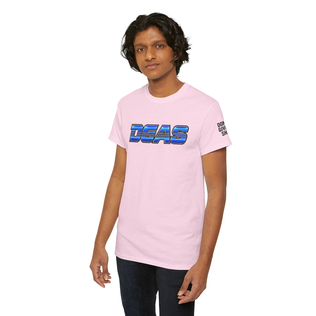 DGAS (Dont Give A Shit) Retro Chrome Graphic Tee — Blue Racing Logo T‑Shirt