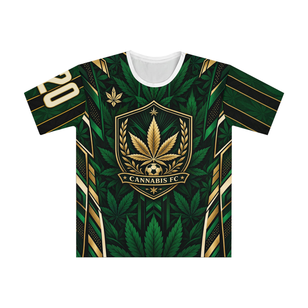 Cannabis 420 Jersey Tee — All-Over Green Leaf Graphic T-Shirt