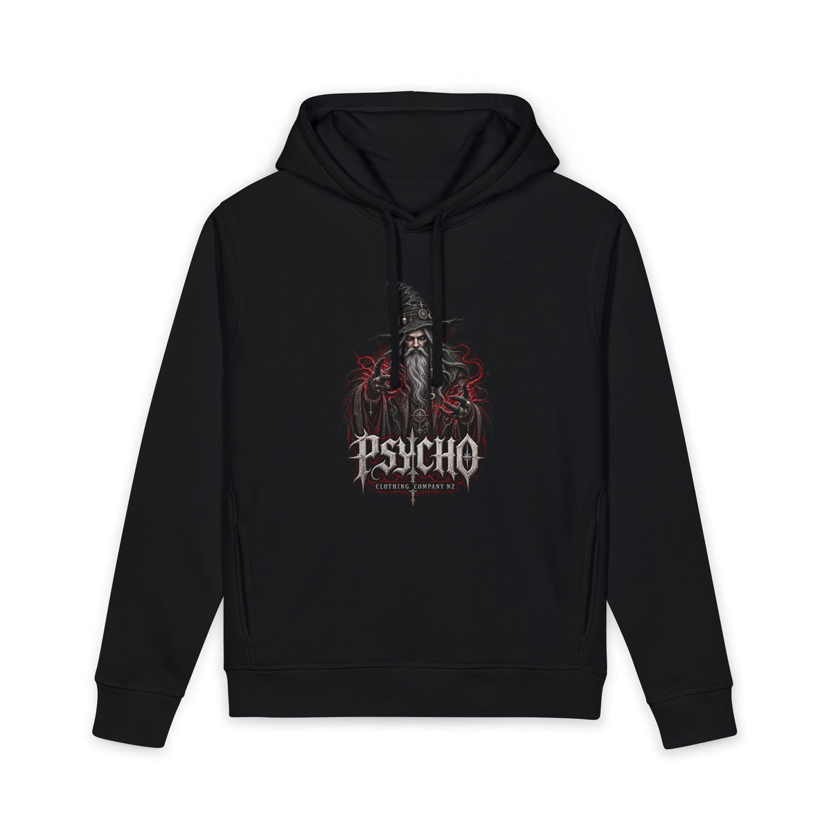 Psycho Wizard Hoodie — Gothic Graphic Pullover for Horror Fans