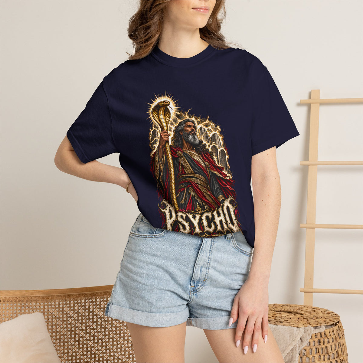 Mighty Moses T-Shirt — Dark Vintage 'Psycho' Graphic Tee (Mythic Prophet Illustration)