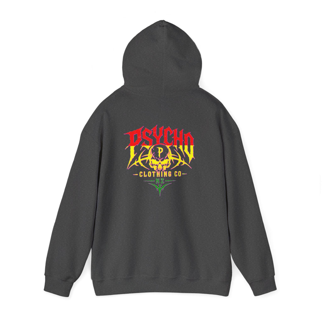 Psycho Clothing Co. Graphic Hoodie — Retro Flame Skull Streetwear
