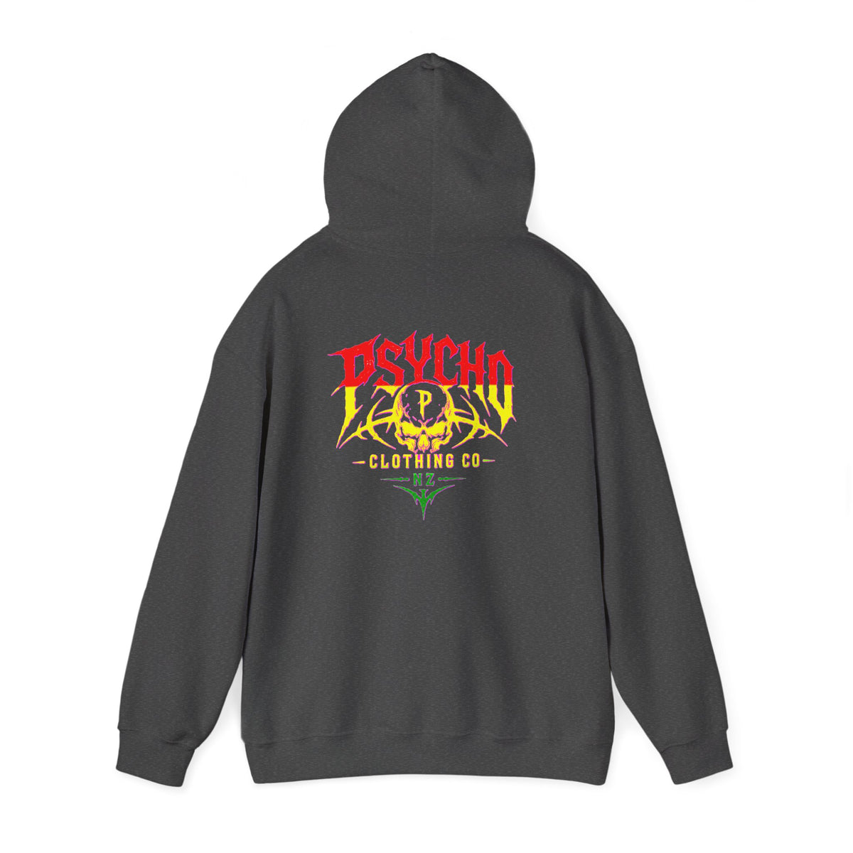 Psycho Clothing Co. Graphic Hoodie — Retro Flame Skull Streetwear
