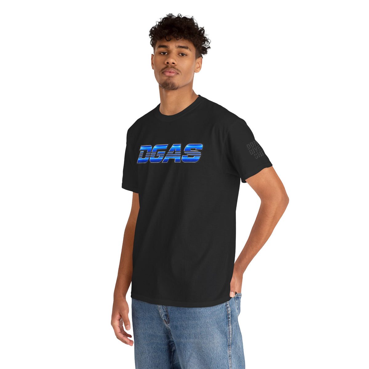 DGAS (Dont Give A Shit) Retro Chrome Graphic Tee — Blue Racing Logo T‑Shirt