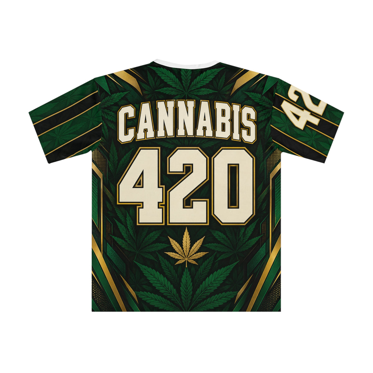 Cannabis 420 Jersey Tee — All-Over Green Leaf Graphic T-Shirt