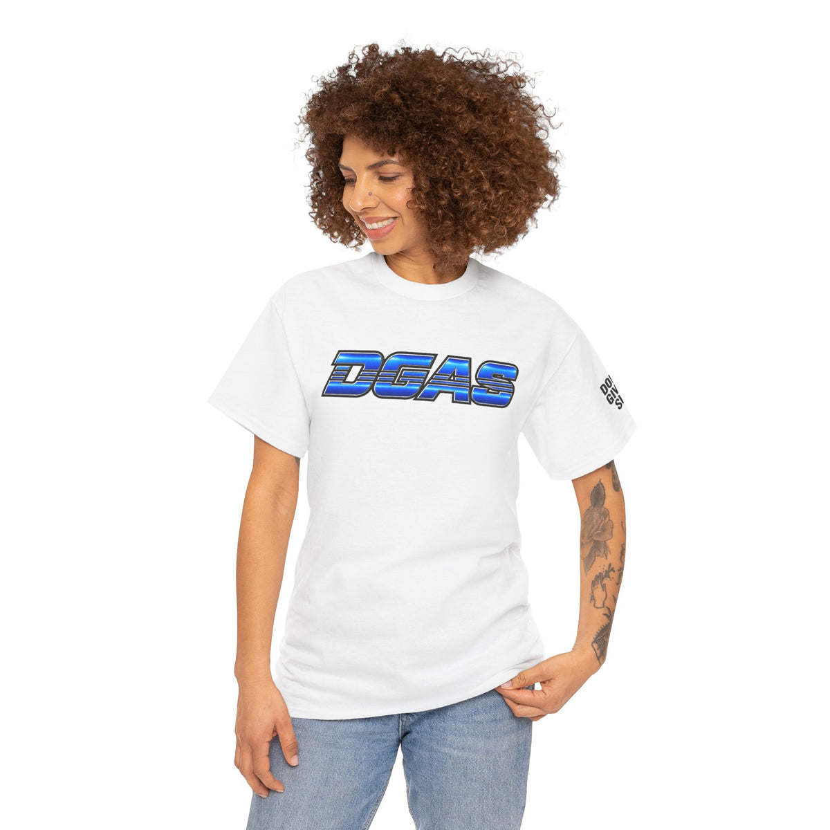 DGAS (Dont Give A Shit) Retro Chrome Graphic Tee — Blue Racing Logo T‑Shirt