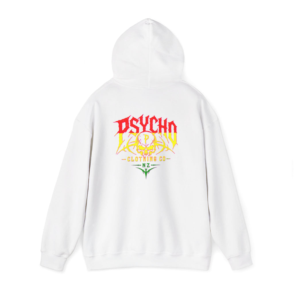Psycho Clothing Co. Graphic Hoodie — Retro Flame Skull Streetwear