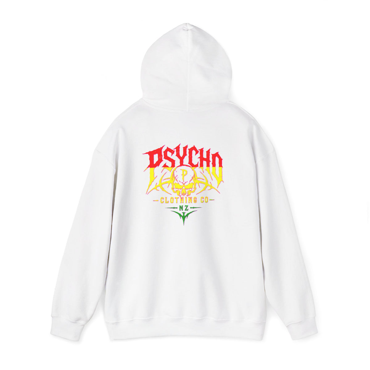 Psycho Clothing Co. Graphic Hoodie — Retro Flame Skull Streetwear