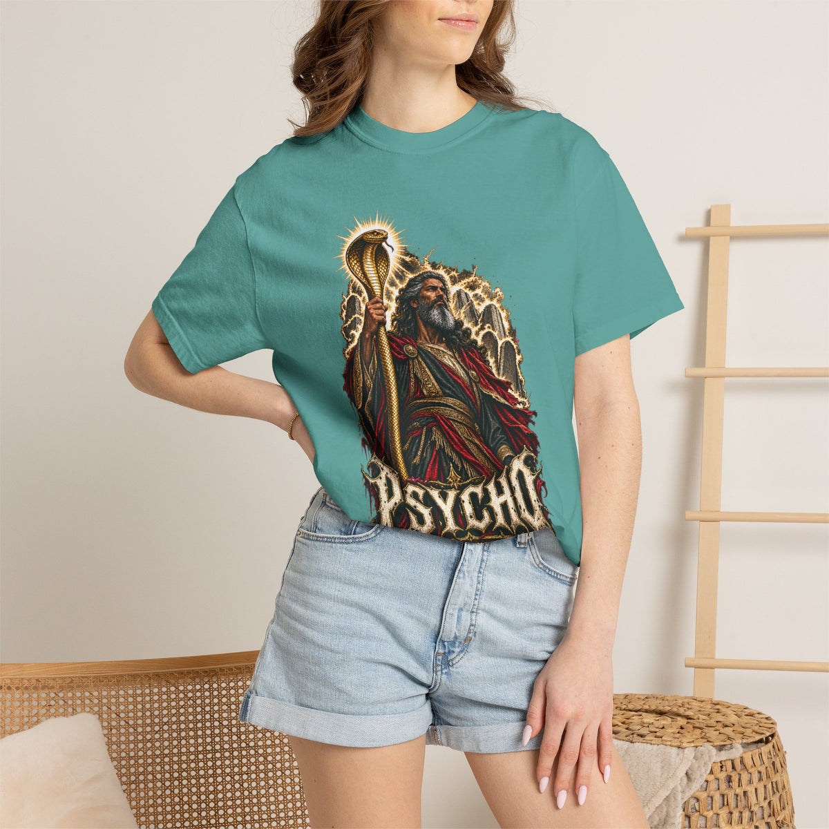 Mighty Moses T-Shirt — Dark Vintage 'Psycho' Graphic Tee (Mythic Prophet Illustration)
