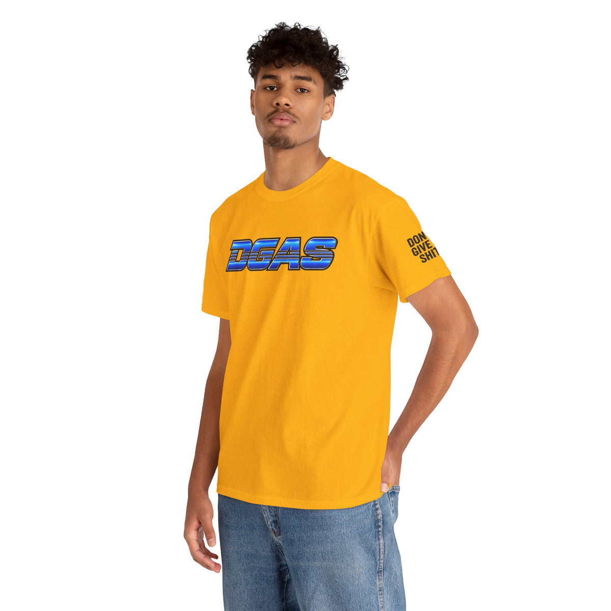 DGAS (Dont Give A Shit) Retro Chrome Graphic Tee — Blue Racing Logo T‑Shirt