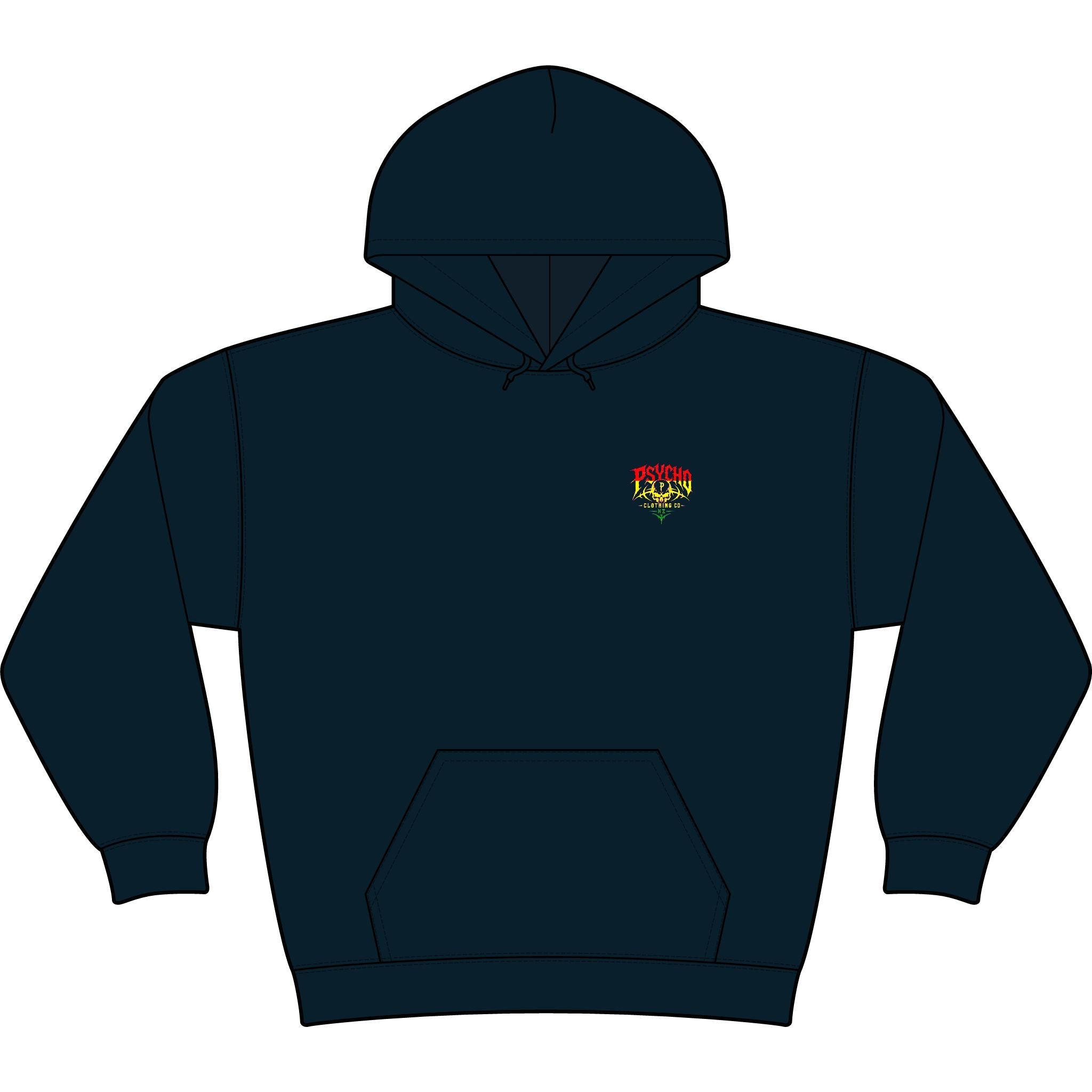 Psycho Clothing Co. Graphic Hoodie — Vintage Skull Logo Streetwear