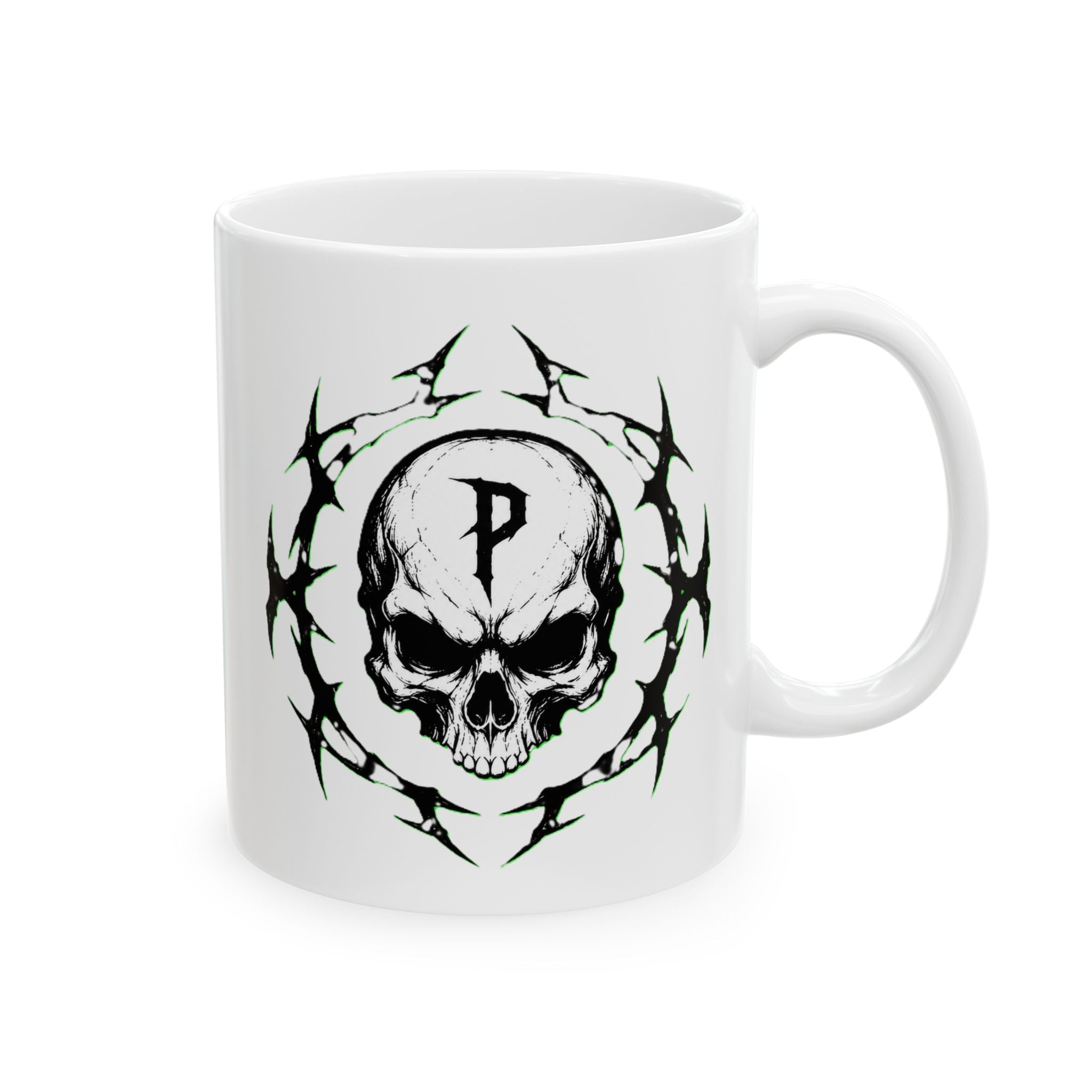 Metal Band Logo Ceramic Mug — Black Deathcore Graphic Coffee Cup (11oz / 15oz)