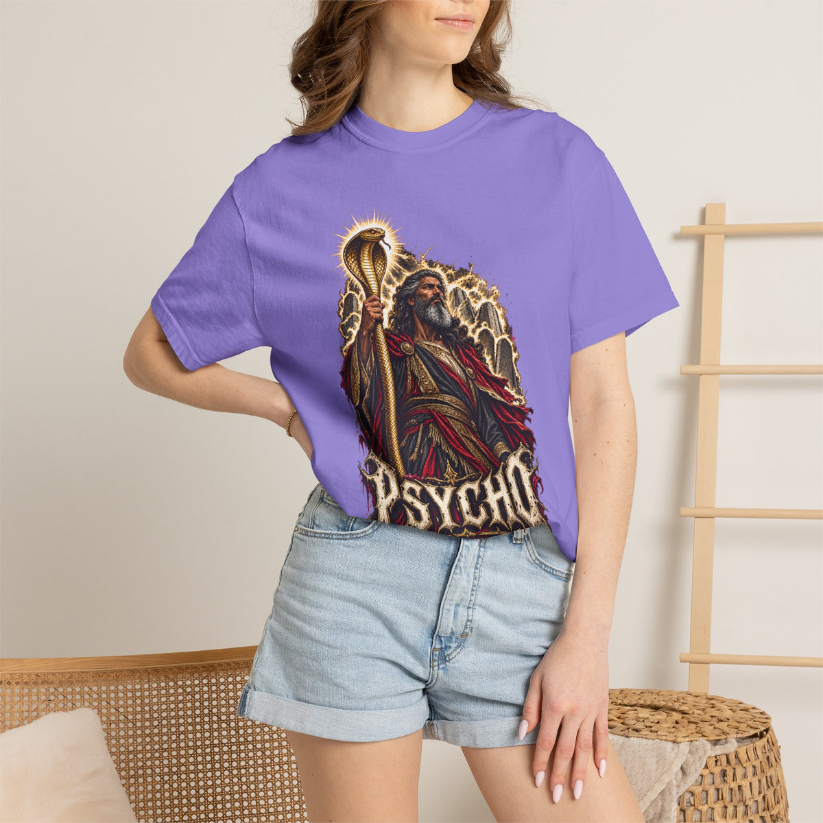 Mighty Moses T-Shirt — Dark Vintage 'Psycho' Graphic Tee (Mythic Prophet Illustration)