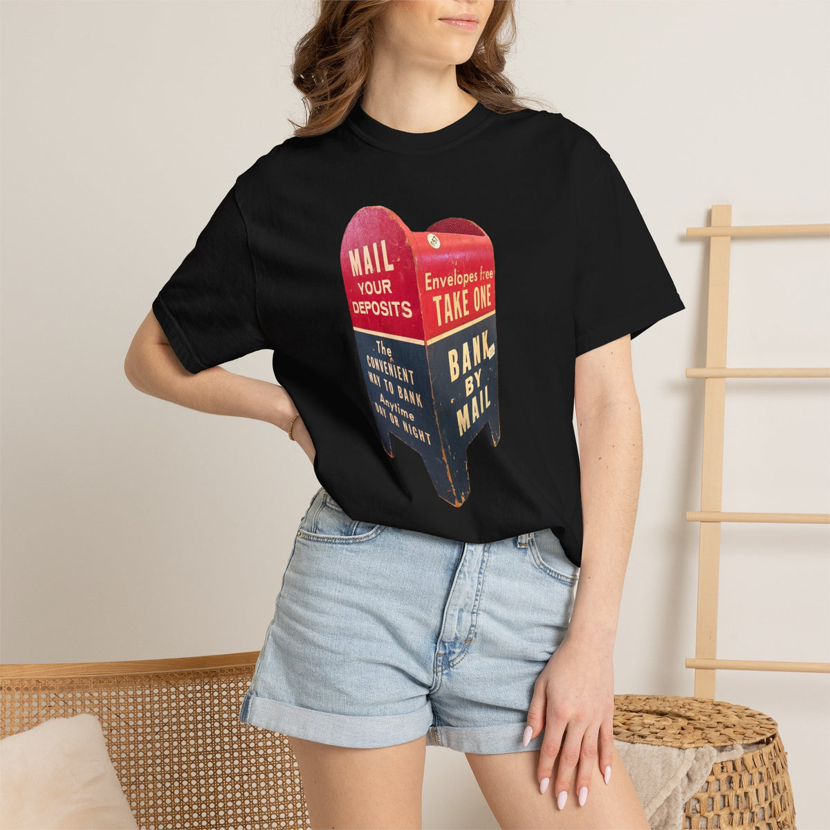 Mailbox Vintage Graphic T-Shirt — "Mail Your Deposits / Bank By Mail"