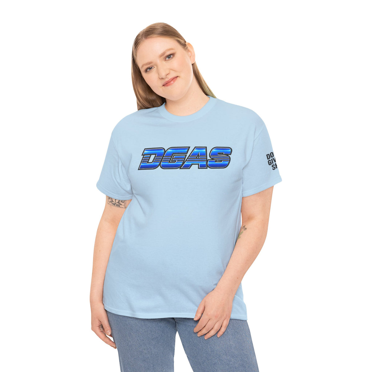 DGAS (Dont Give A Shit) Retro Chrome Graphic Tee — Blue Racing Logo T‑Shirt