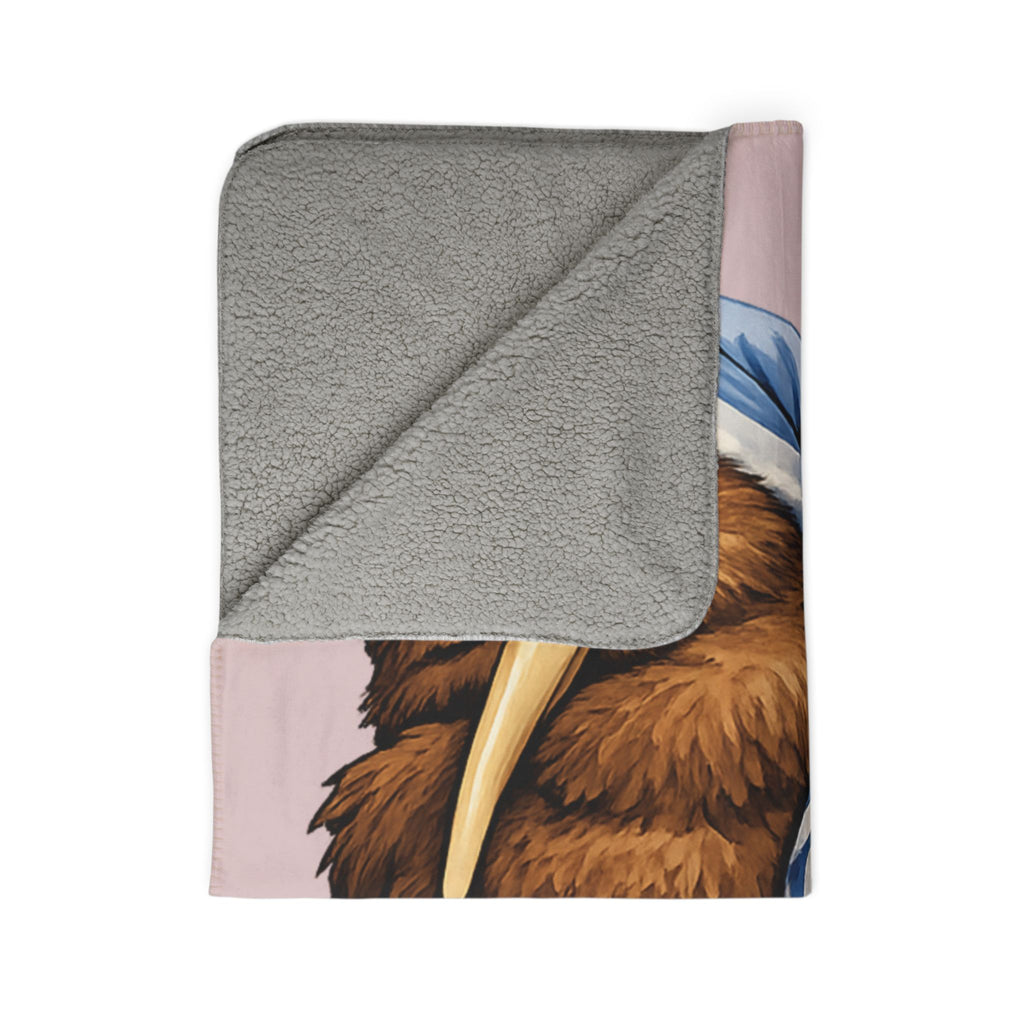 Kiwi Sleepytime Sherpa Blanket — Cute Kiwi Bird in Nightcap Cozy Throw