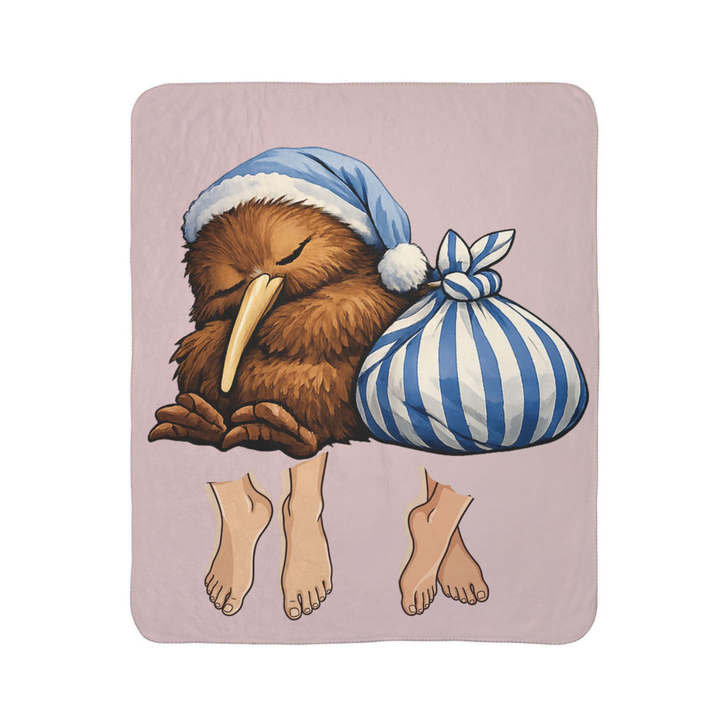 Kiwi Sleepytime Sherpa Blanket — Cute Kiwi Bird in Nightcap Cozy Throw