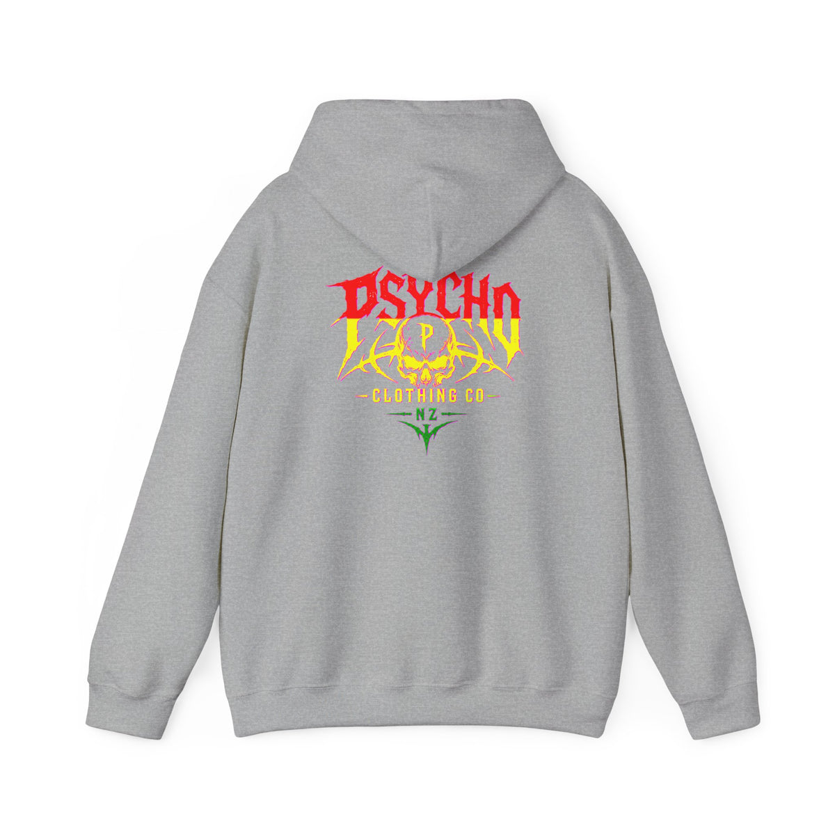 Psycho Clothing Co. Graphic Hoodie — Retro Flame Skull Streetwear