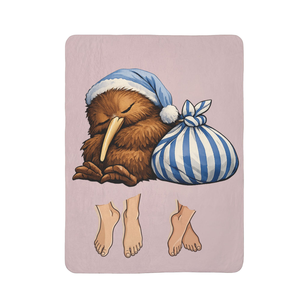 Kiwi Sleepytime Sherpa Blanket — Cute Kiwi Bird in Nightcap Cozy Throw