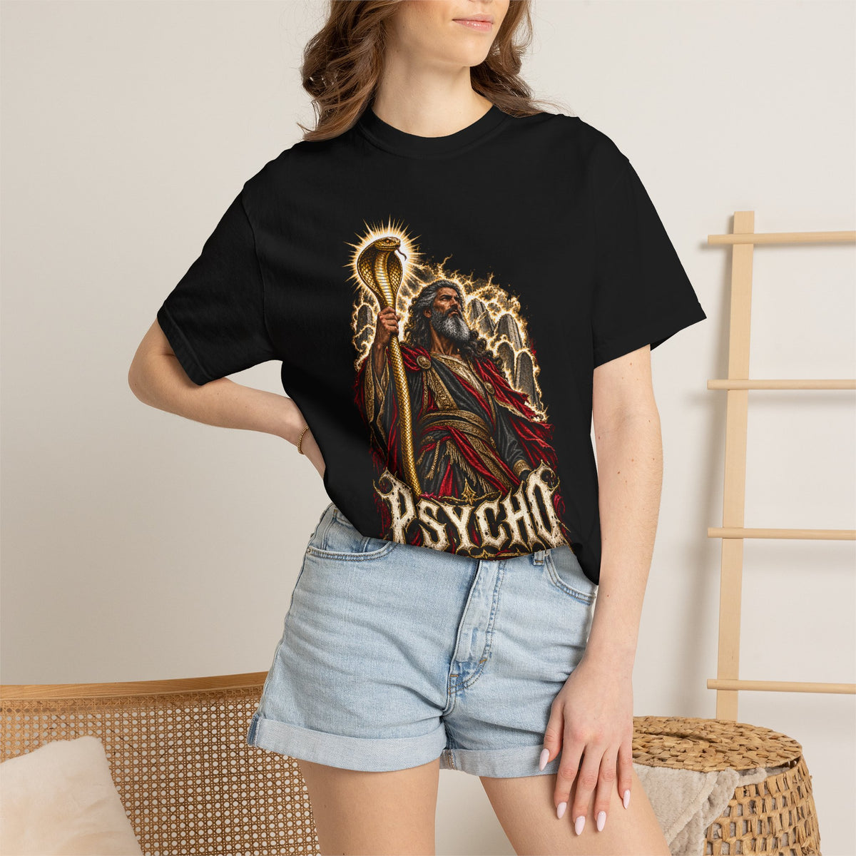 Mighty Moses T-Shirt — Dark Vintage 'Psycho' Graphic Tee (Mythic Prophet Illustration)