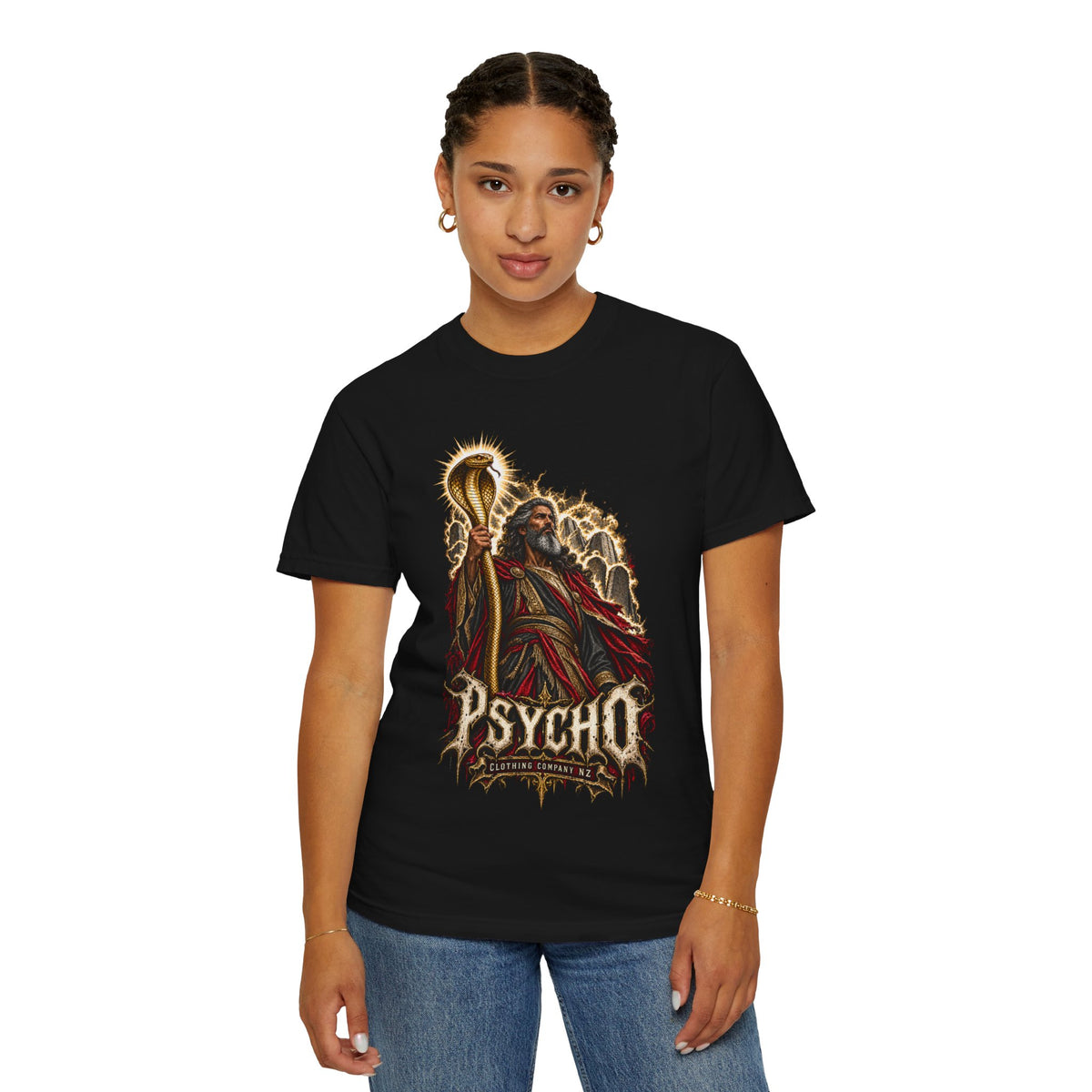 Mighty Moses T-Shirt — Dark Vintage 'Psycho' Graphic Tee (Mythic Prophet Illustration)