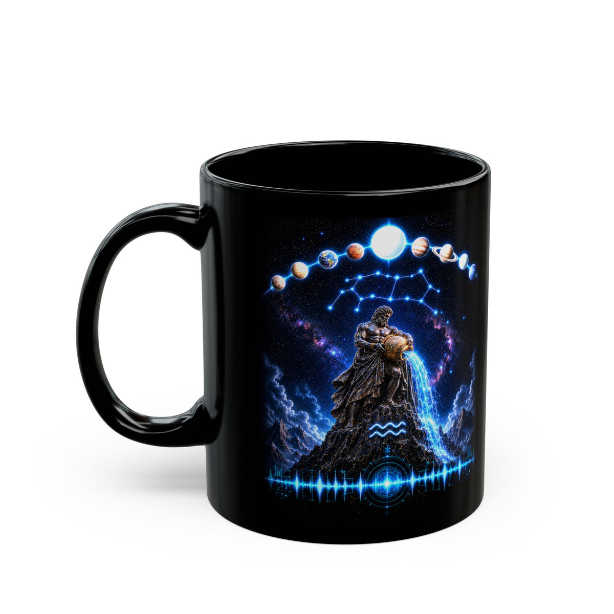 Aquarius Constellation Black Coffee Mug — Zodiac Astrology Gift (11oz & 15oz)