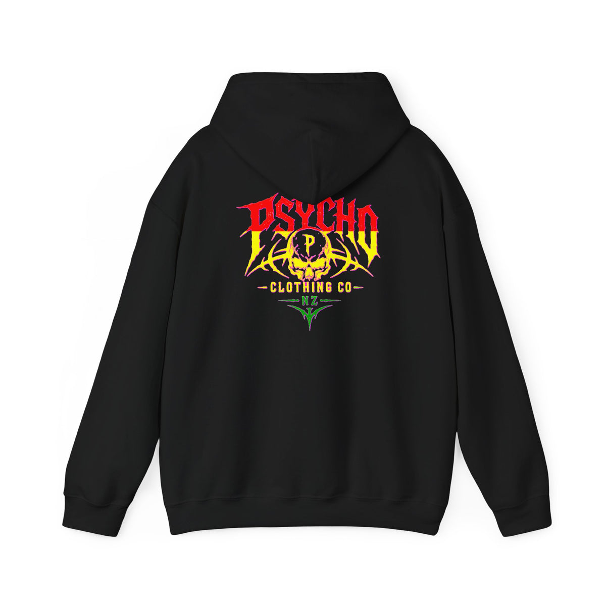 Psycho Clothing Co. Graphic Hoodie — Retro Flame Skull Streetwear