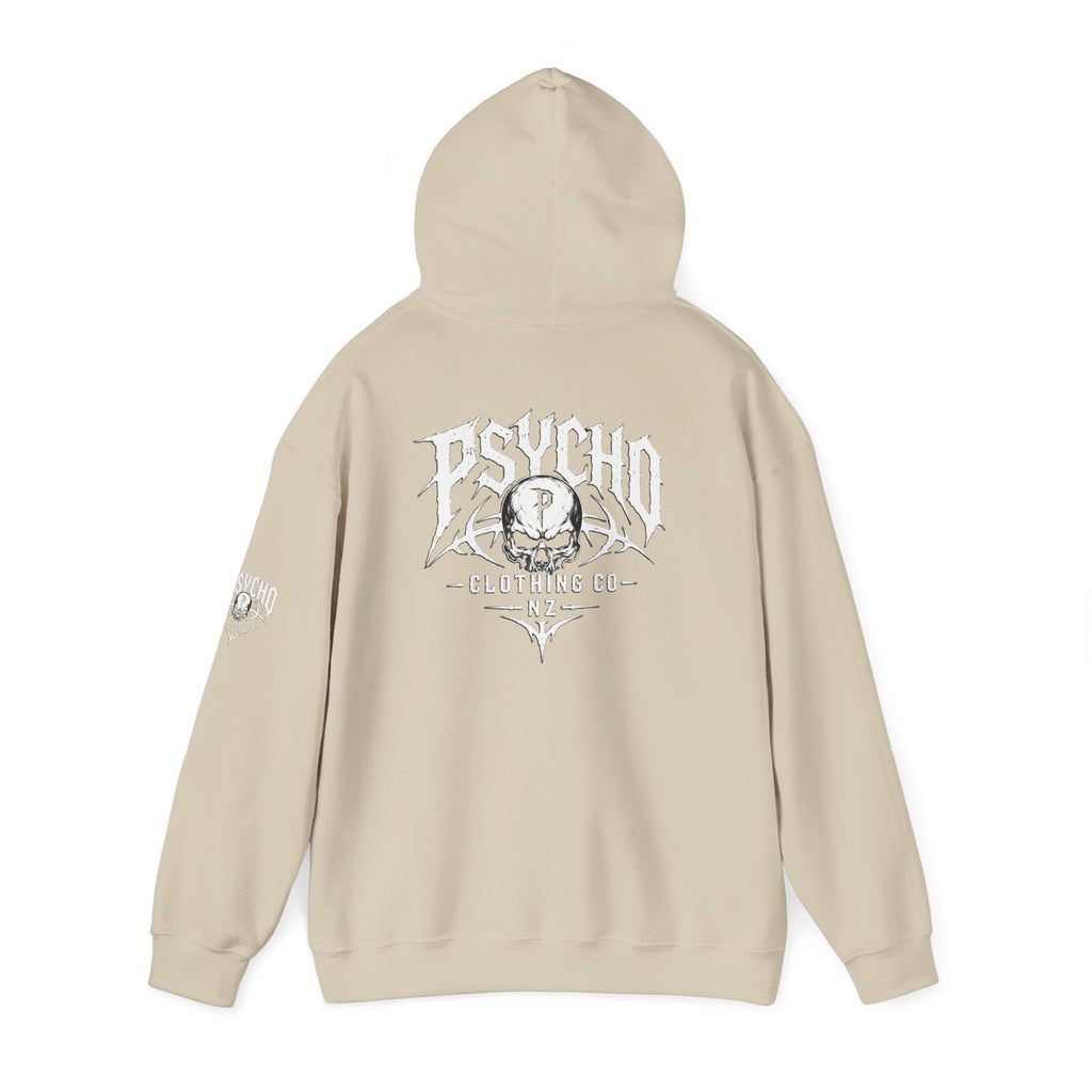 Psycho Clothing Co. Logo Hoodie — Gothic Skull Graphic Pullover