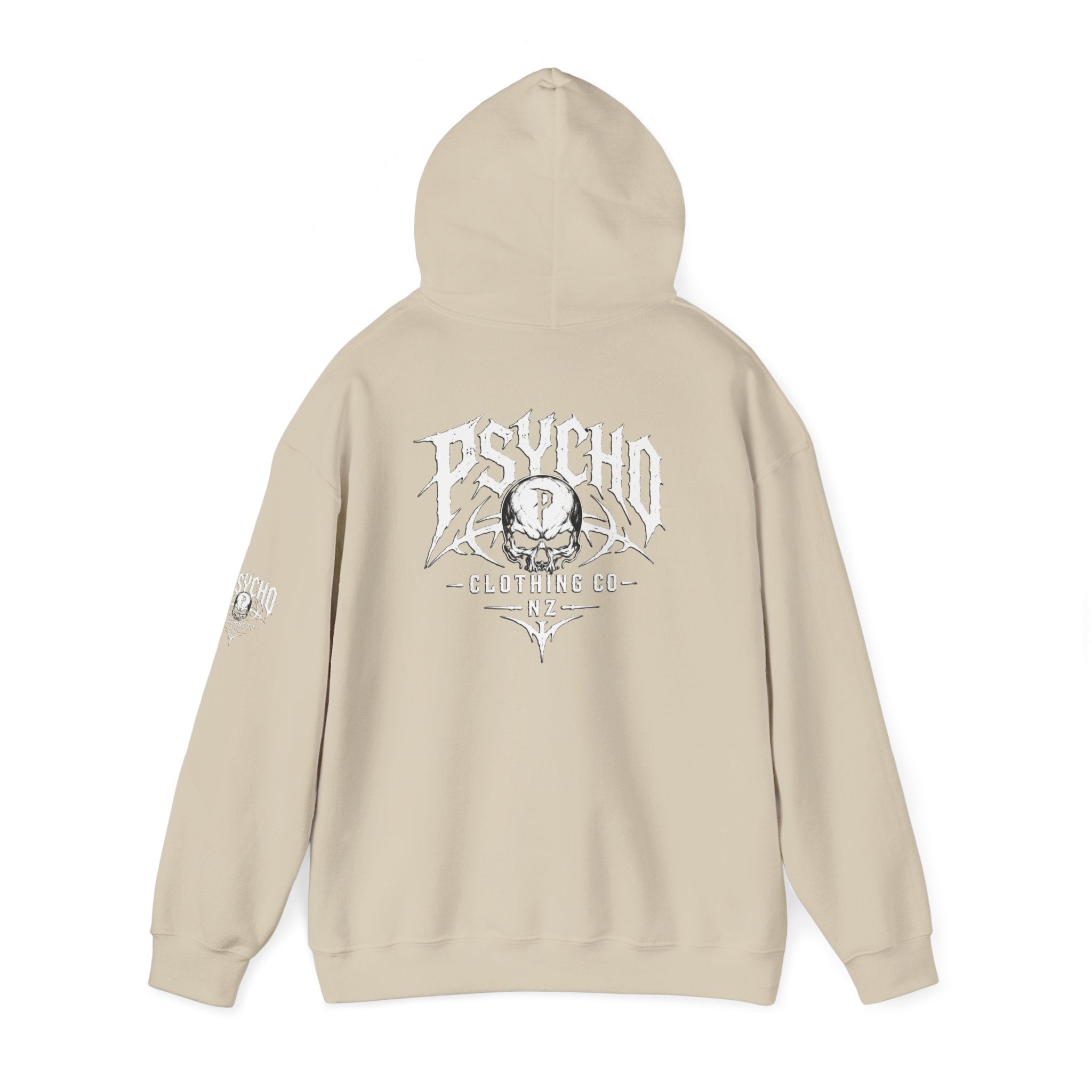 Psycho Clothing Co. Logo Hoodie — Gothic Skull Graphic Pullover