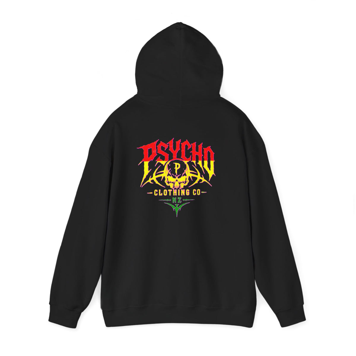 Psycho Clothing Co. Graphic Hoodie — Retro Flame Skull Streetwear