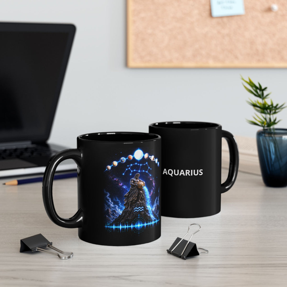 Aquarius Constellation Black Coffee Mug — Zodiac Astrology Gift (11oz & 15oz)