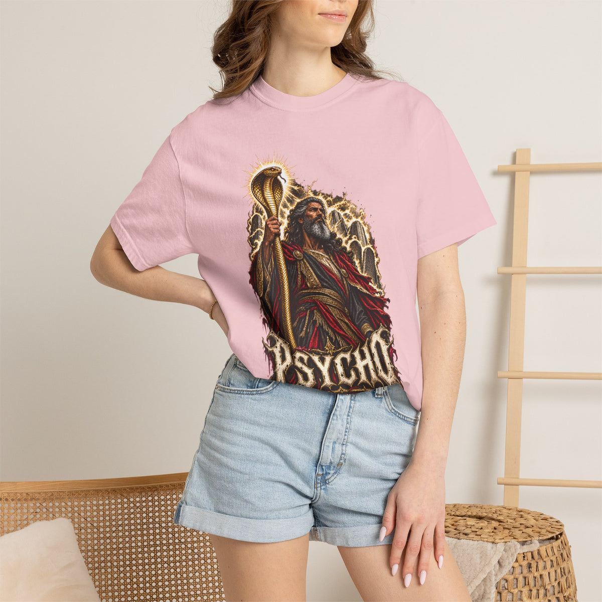 Mighty Moses T-Shirt — Dark Vintage 'Psycho' Graphic Tee (Mythic Prophet Illustration)