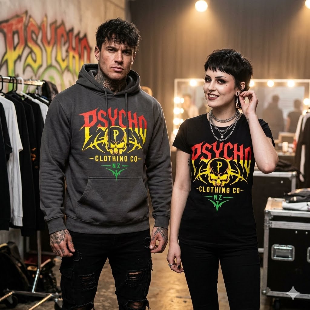 Psycho Clothing Co. Logo Hoodie — Gothic Skull Graphic Pullover