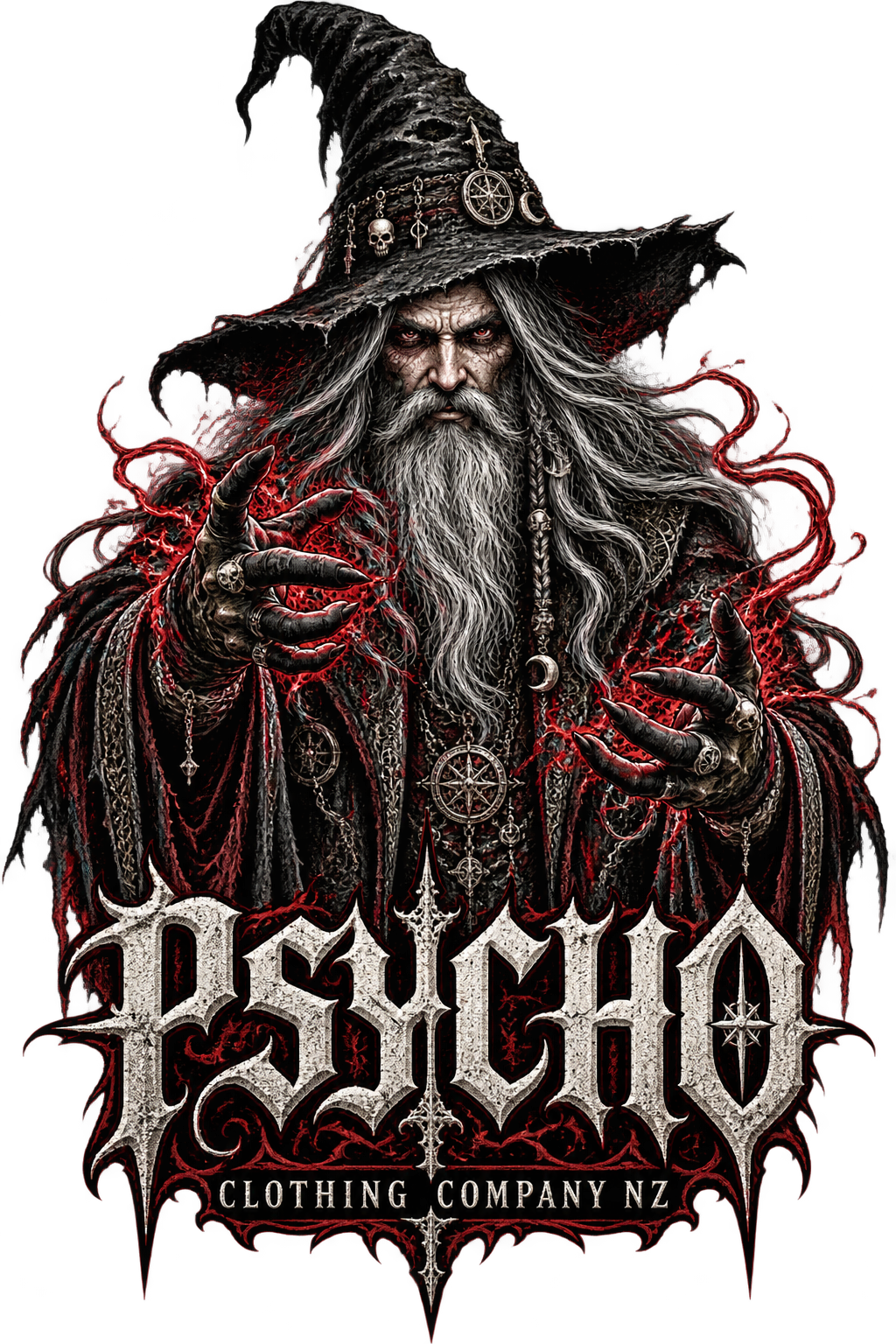 Psycho Wizard Graphic Tee - Dark Gothic Fantasy T-Shirt