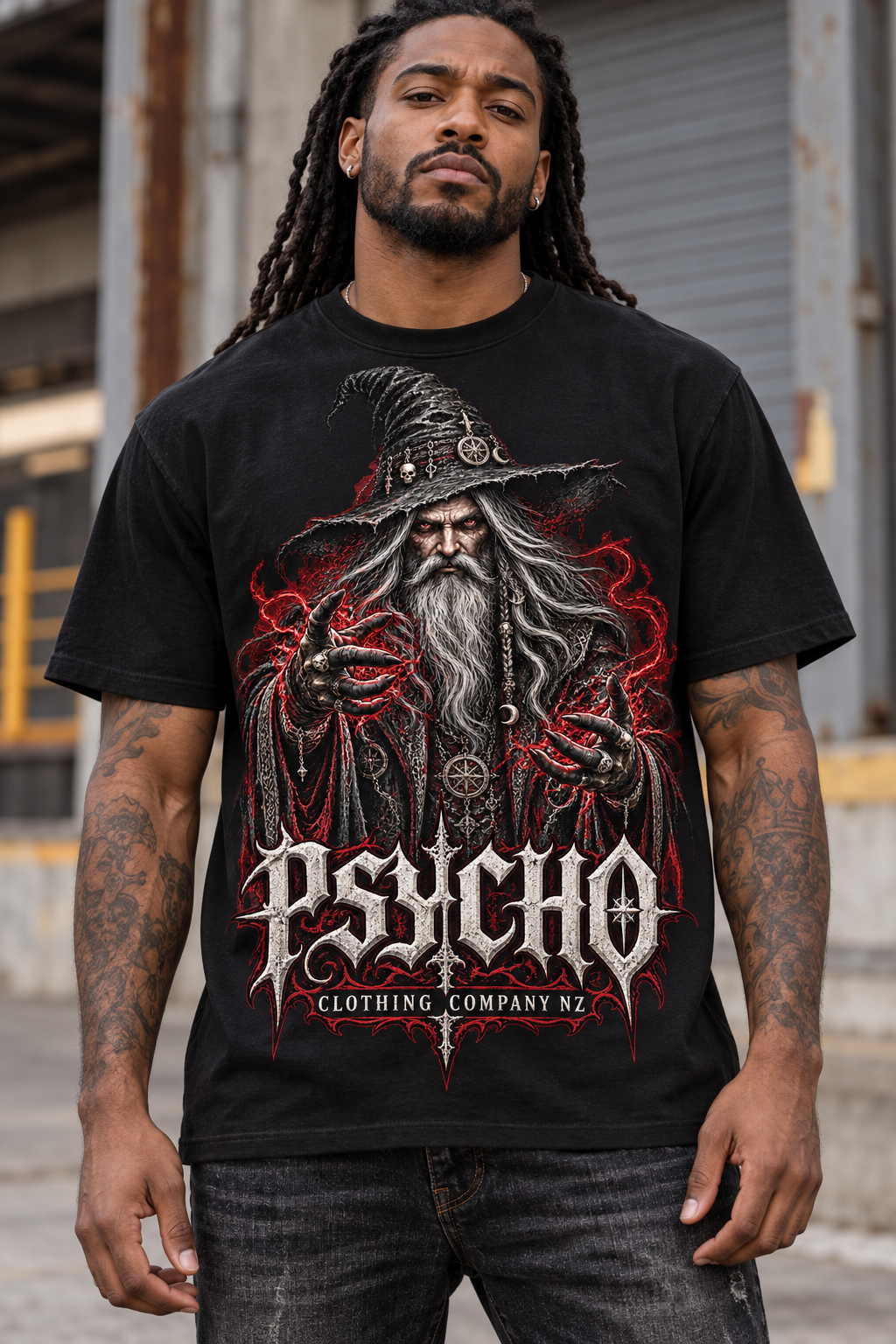 Psycho Wizard Graphic Tee - Dark Gothic Fantasy T-Shirt