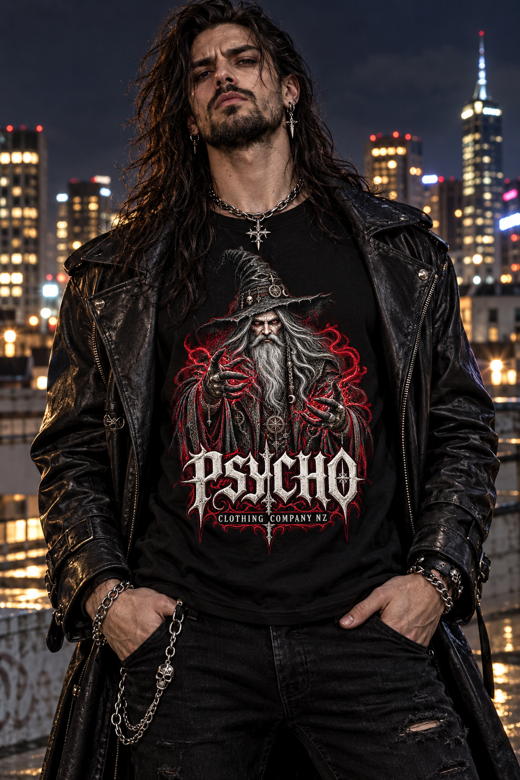 Psycho Wizard Graphic Tee - Dark Gothic Fantasy T-Shirt