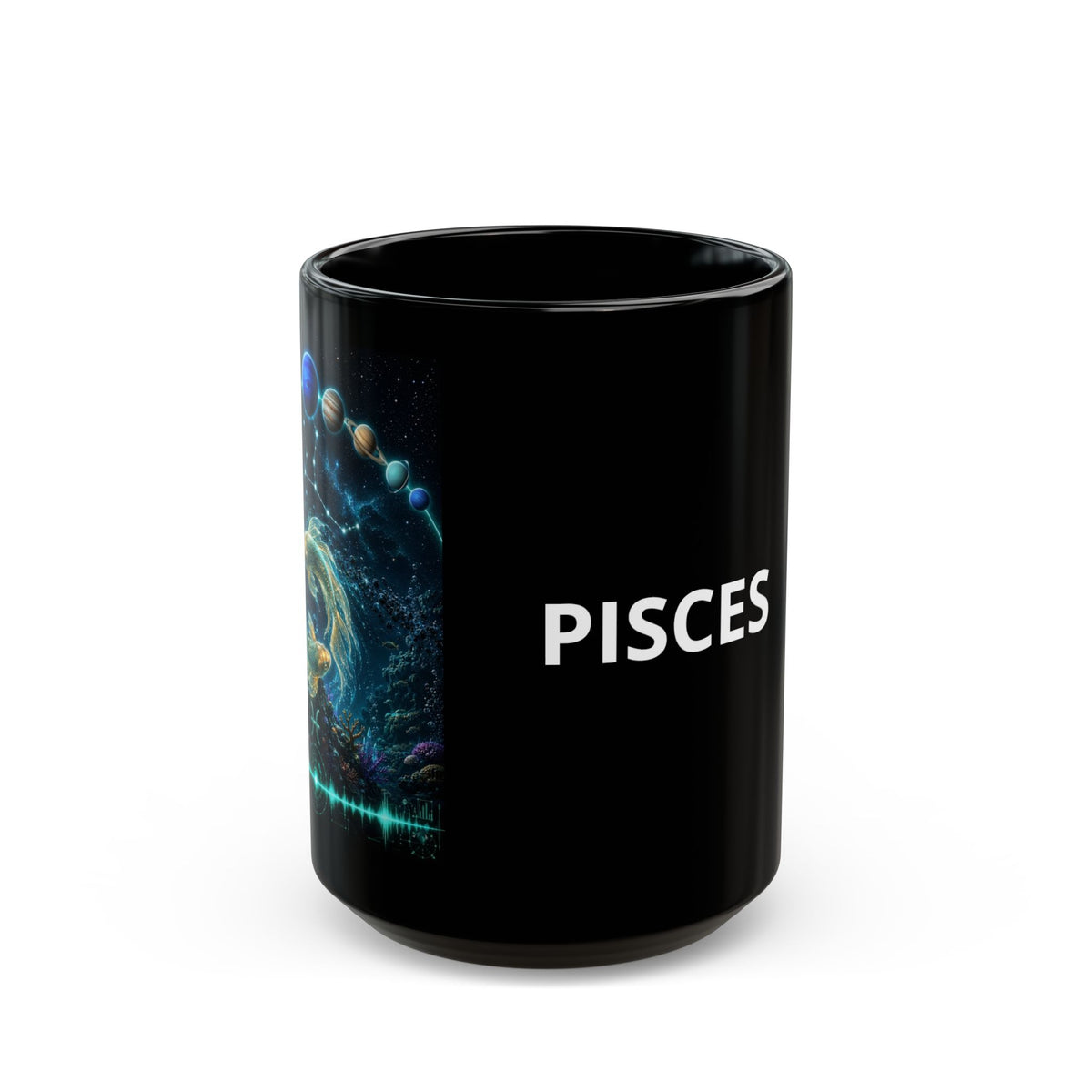 PISCES Black Ceramic Mug — Zodiac Constellation Coffee Cup (11oz & 15oz)