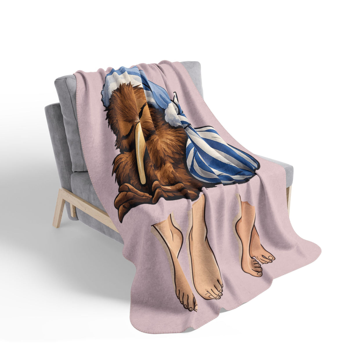 Kiwi Sleepytime Sherpa Blanket — Cute Kiwi Bird in Nightcap Cozy Throw