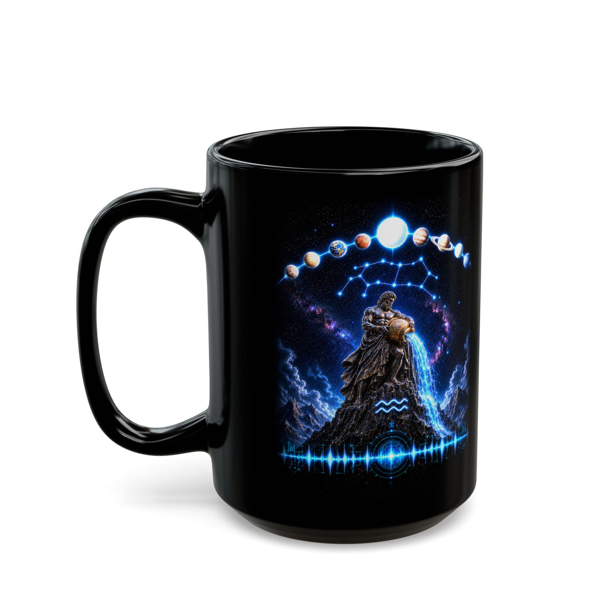 Aquarius Constellation Black Coffee Mug — Zodiac Astrology Gift (11oz & 15oz)